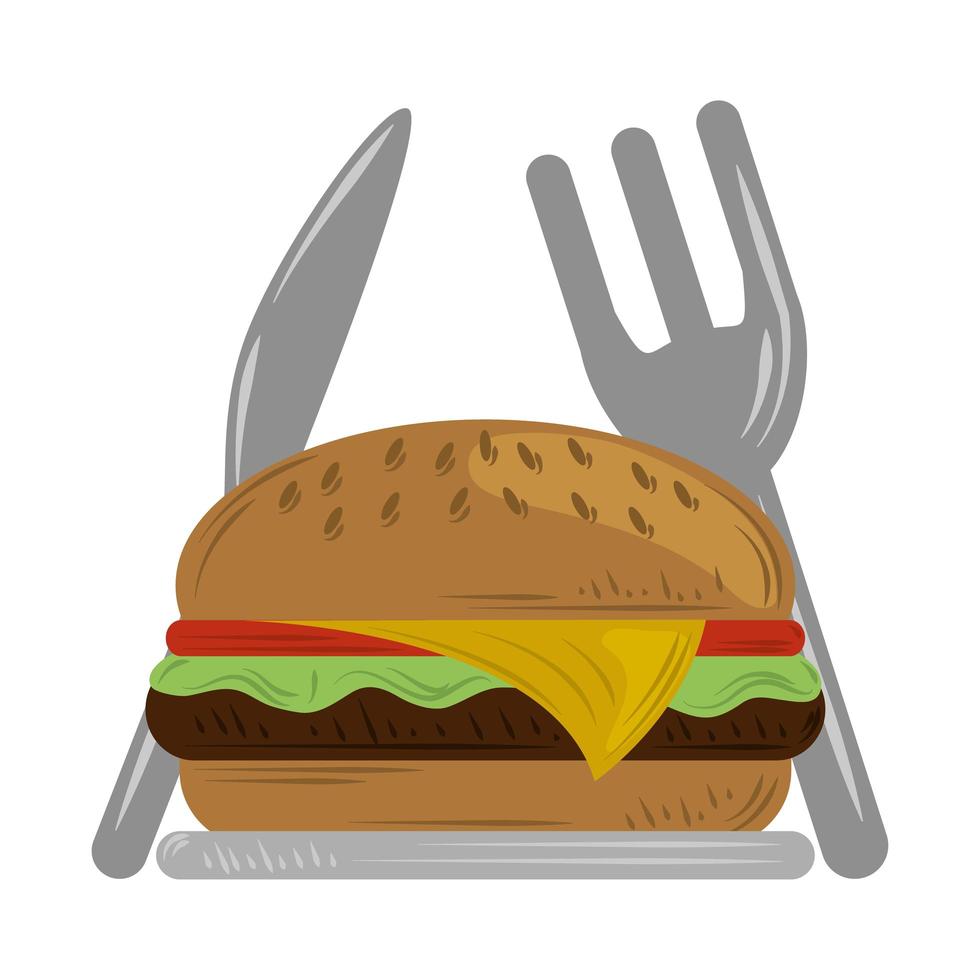 fast delivery service restaurant burger fork and knife vector