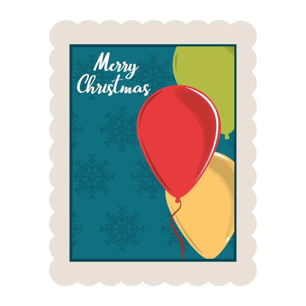 merry christmas balloons snowflakes background decoration stamp icon vector