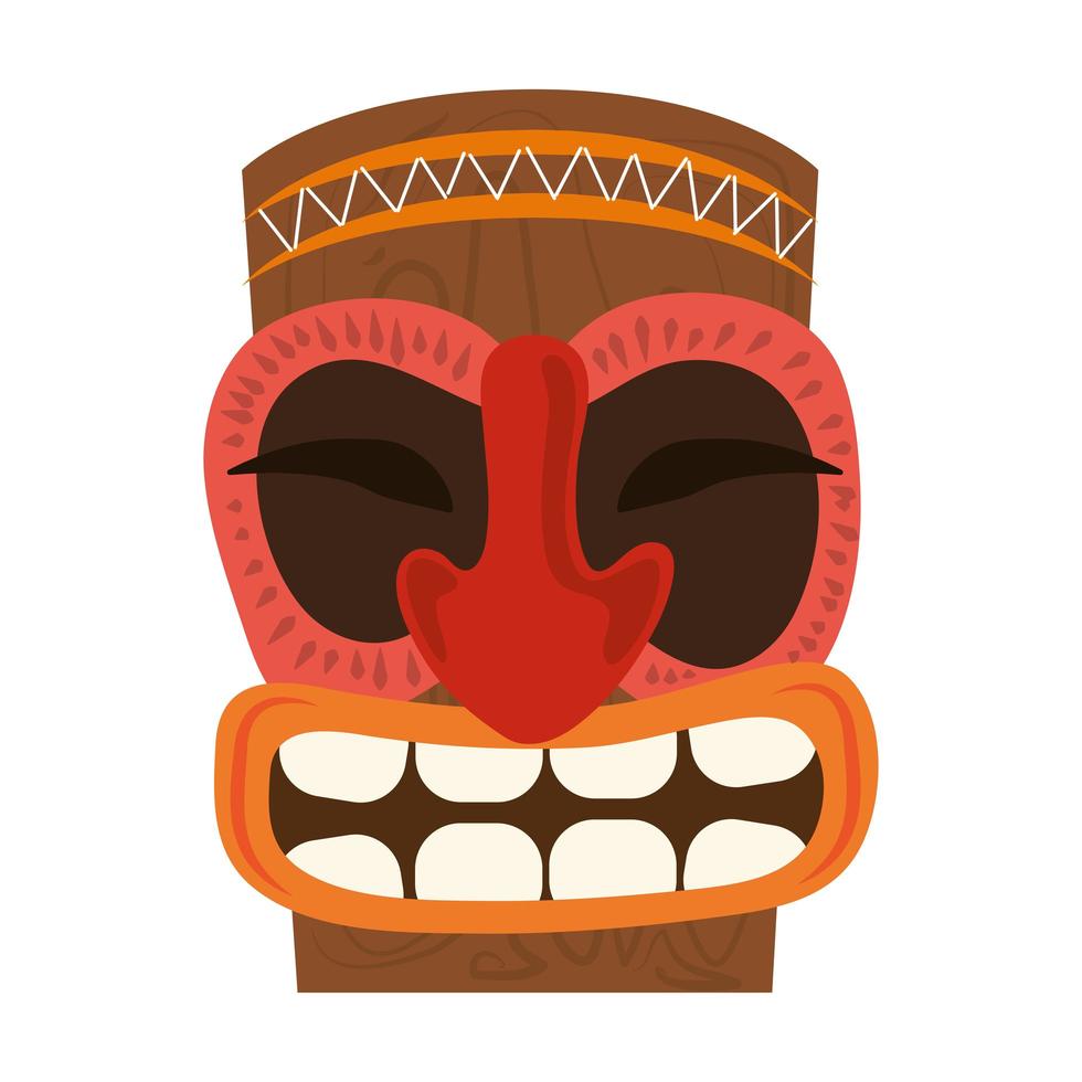 tiki tribal wooden primitive mask isolated on white background vector
