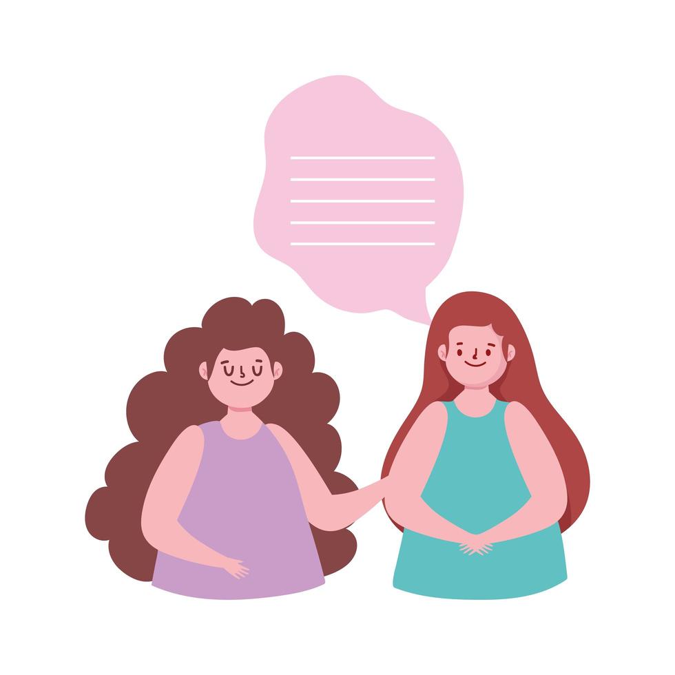 young women speech bubbles dialogue cartoon isolated white background vector