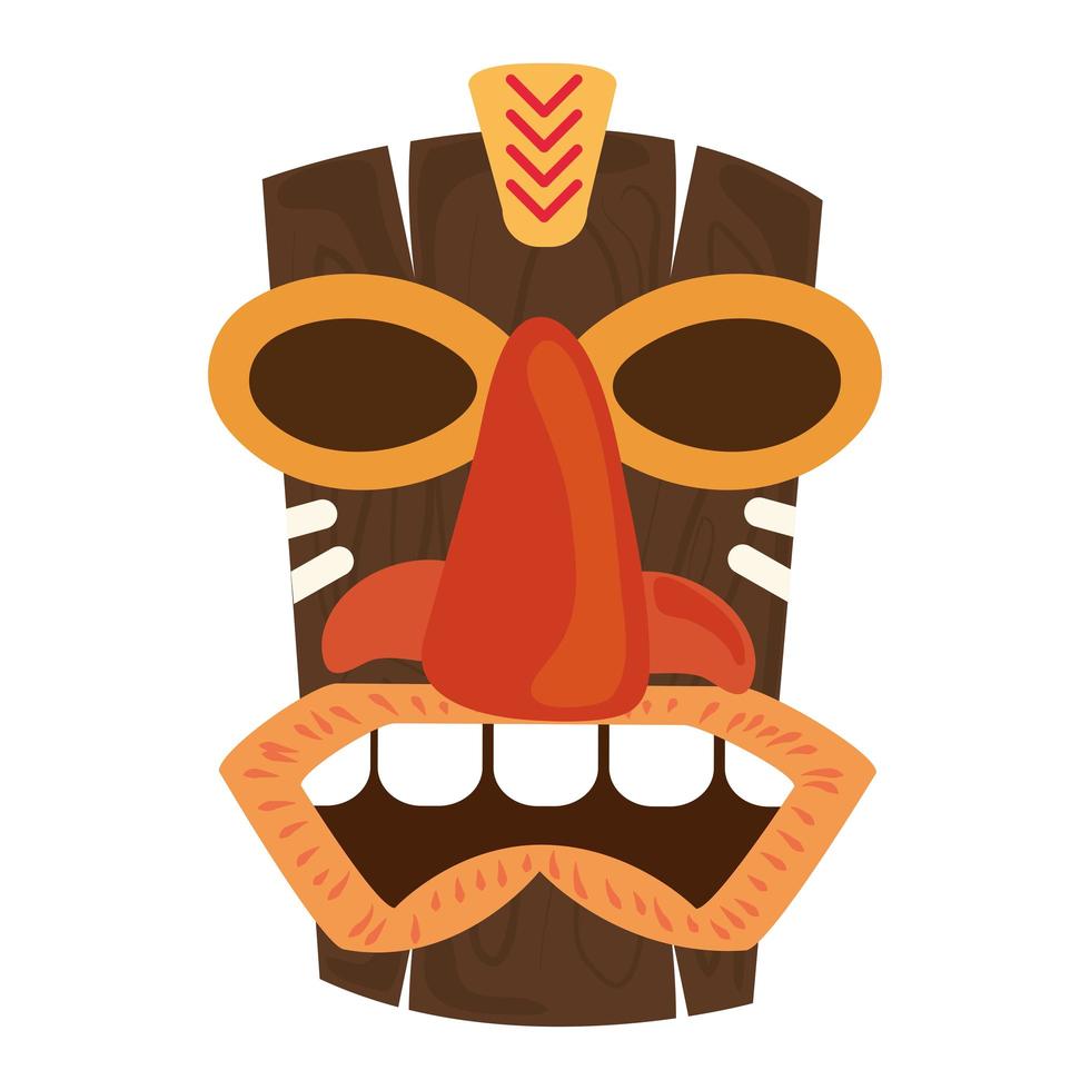 Elemento de decoración de máscara de madera tribal tiki aislado sobre fondo blanco. vector