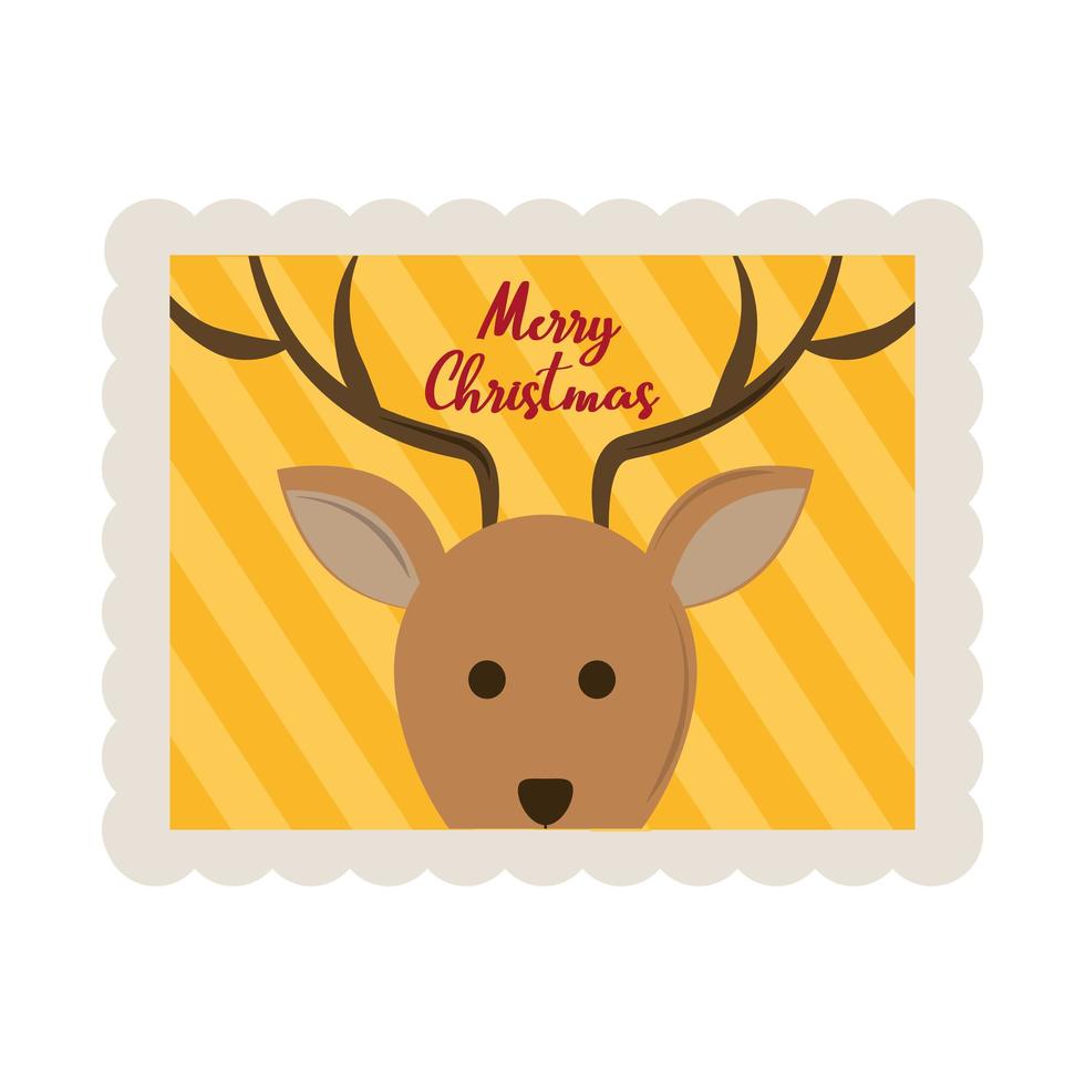 merry christmas cute reindeer face decoration stamp icon vector