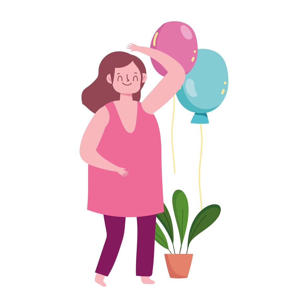 happy girl with balloons celebration isolated white background vector