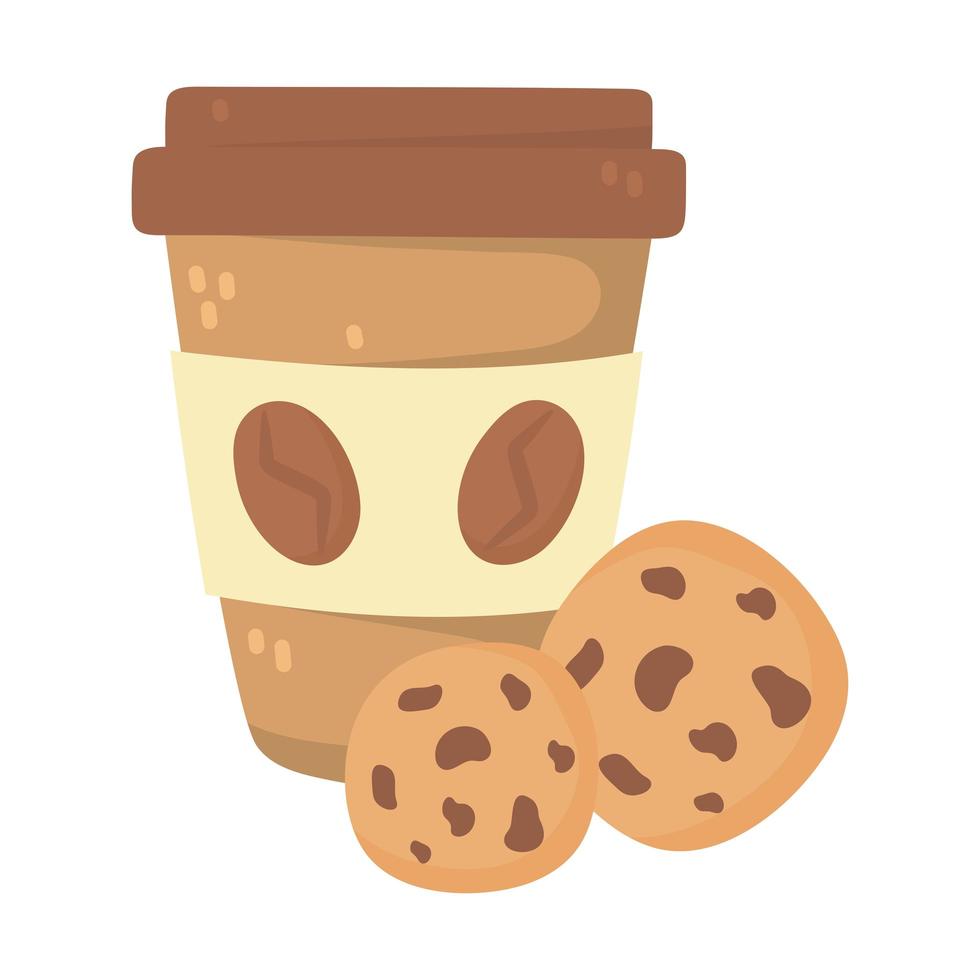 día internacional del café, taza de papel para llevar y galletas. vector