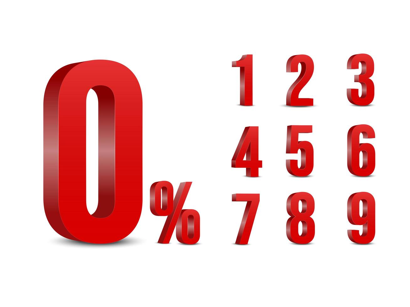 Red Number Percent 3D Collection vector