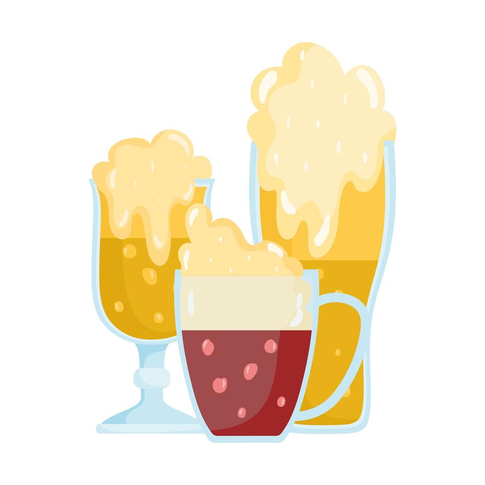 oktoberfest festival, glassware beers foam drinks traditional german celebration vector