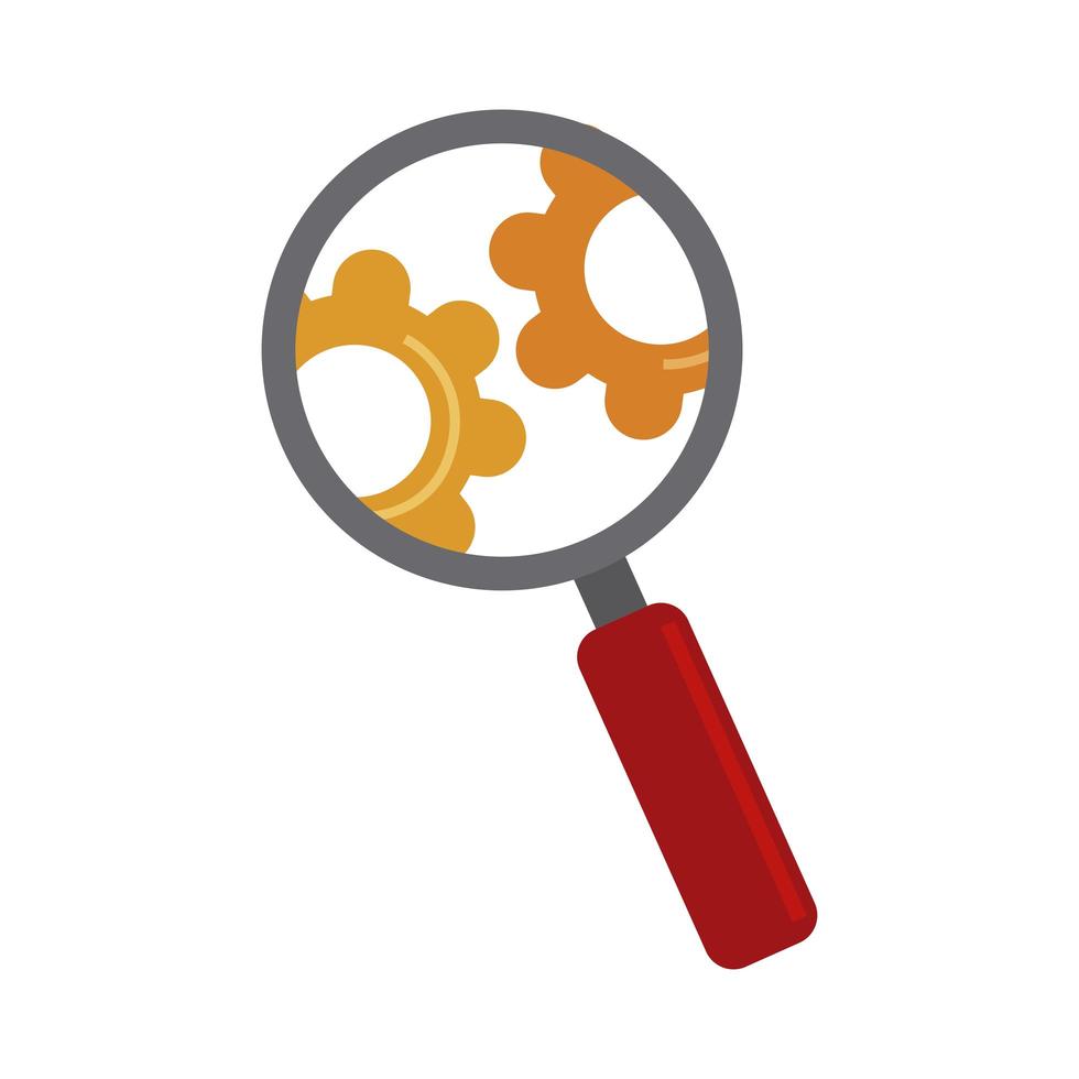 data analysis, magnifying glass gear engine optimization flat icon vector