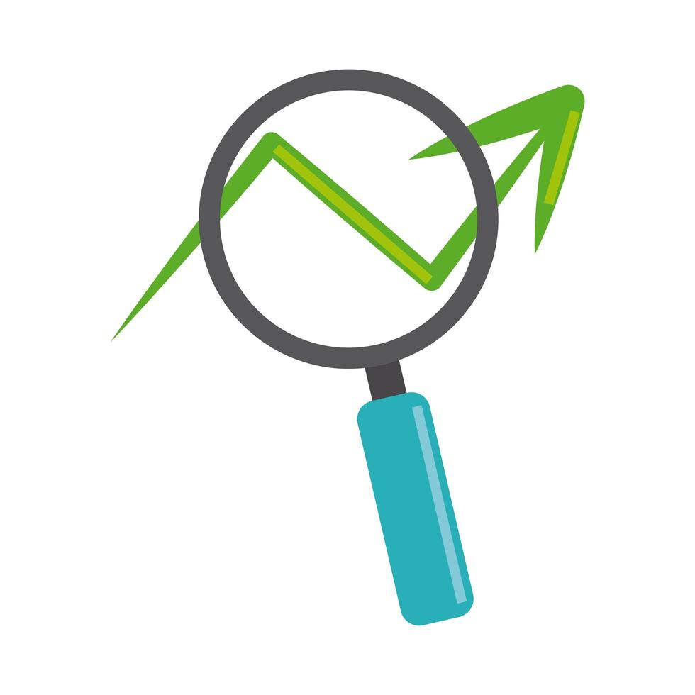 data analysis, magnifying glass profit arrow business flat icon vector