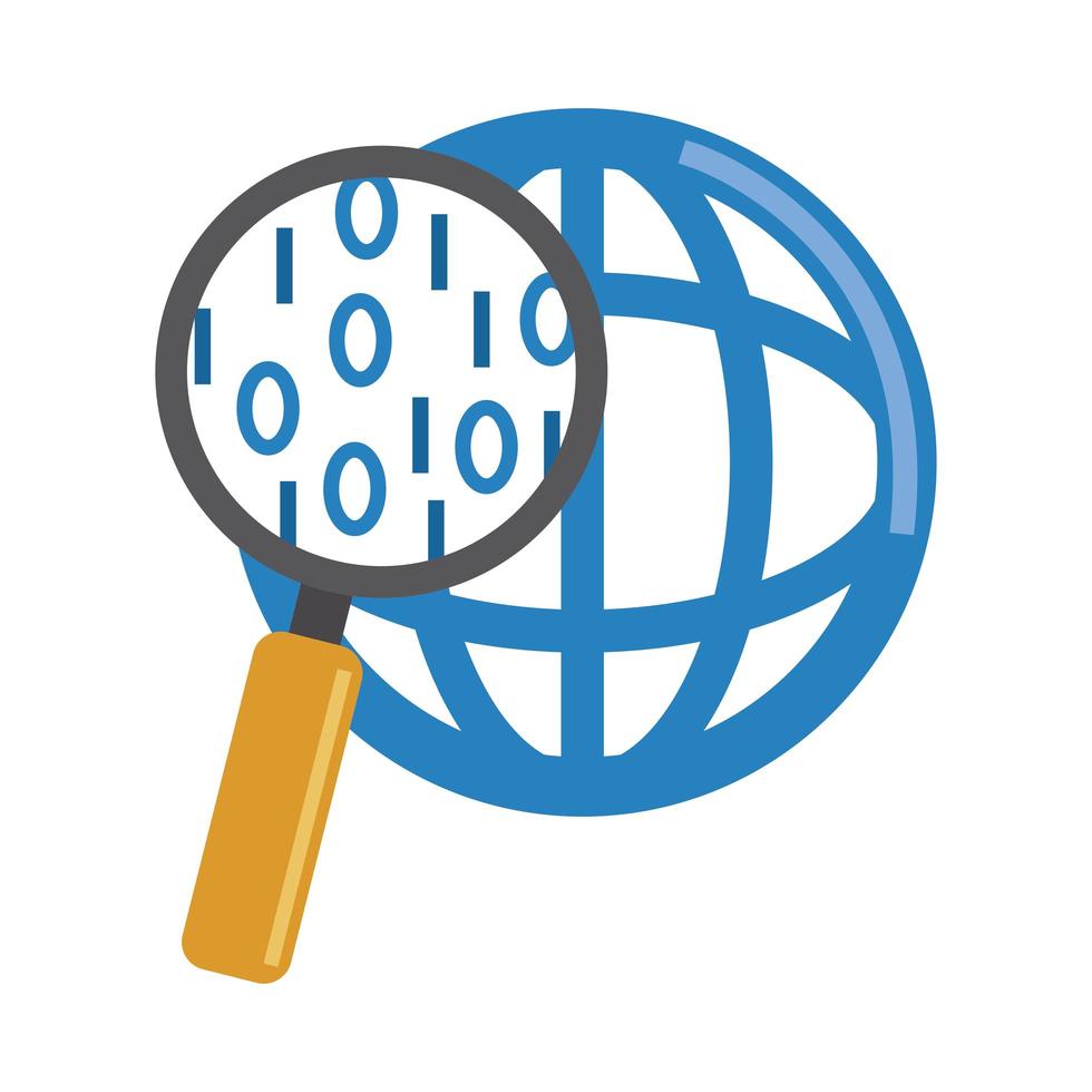 data analysis, magnifying glass world social management flat icon vector