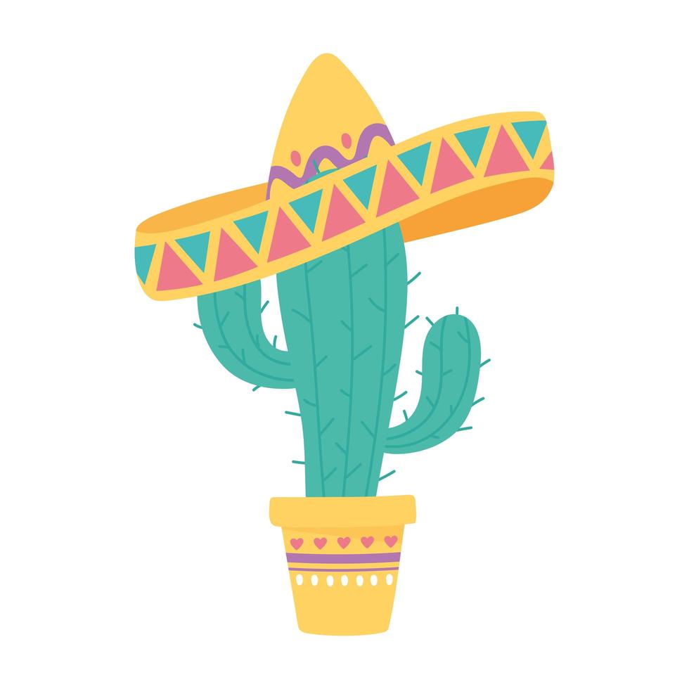 day of the dead, potted cactus with traditional hat mexican celebration vector