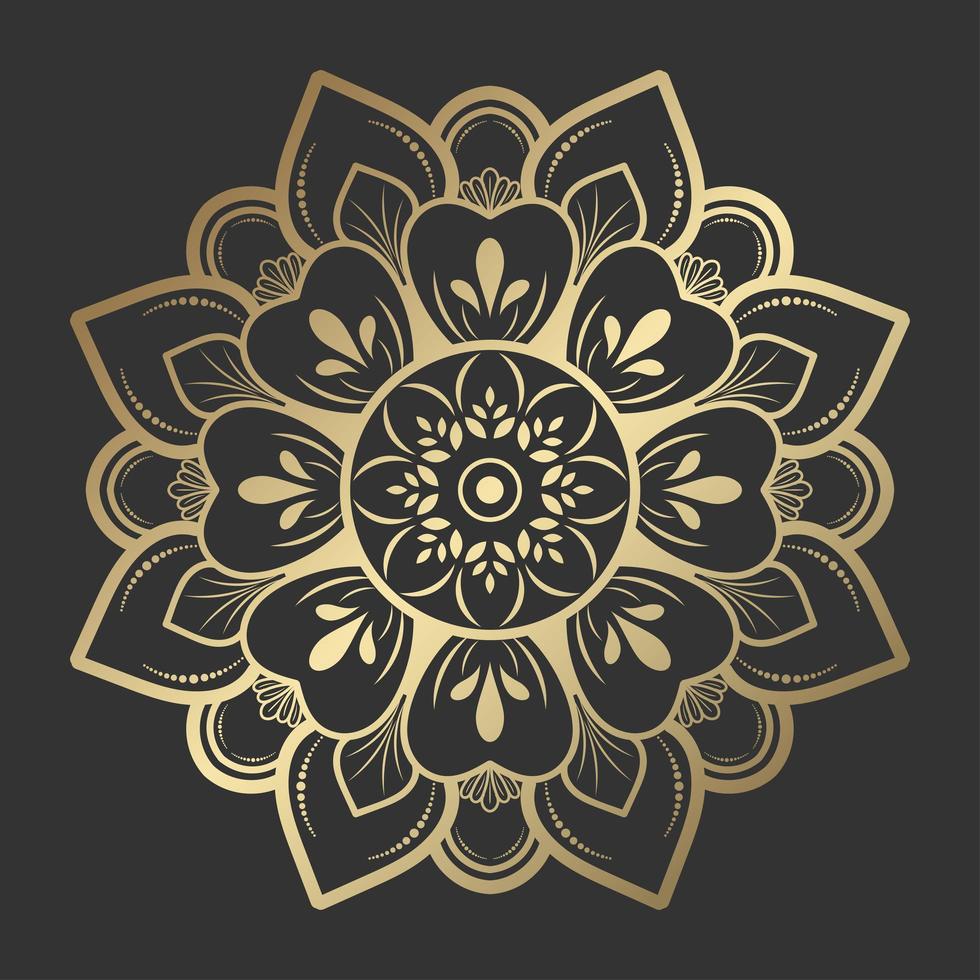 Gold luxury mandala design on black background vector