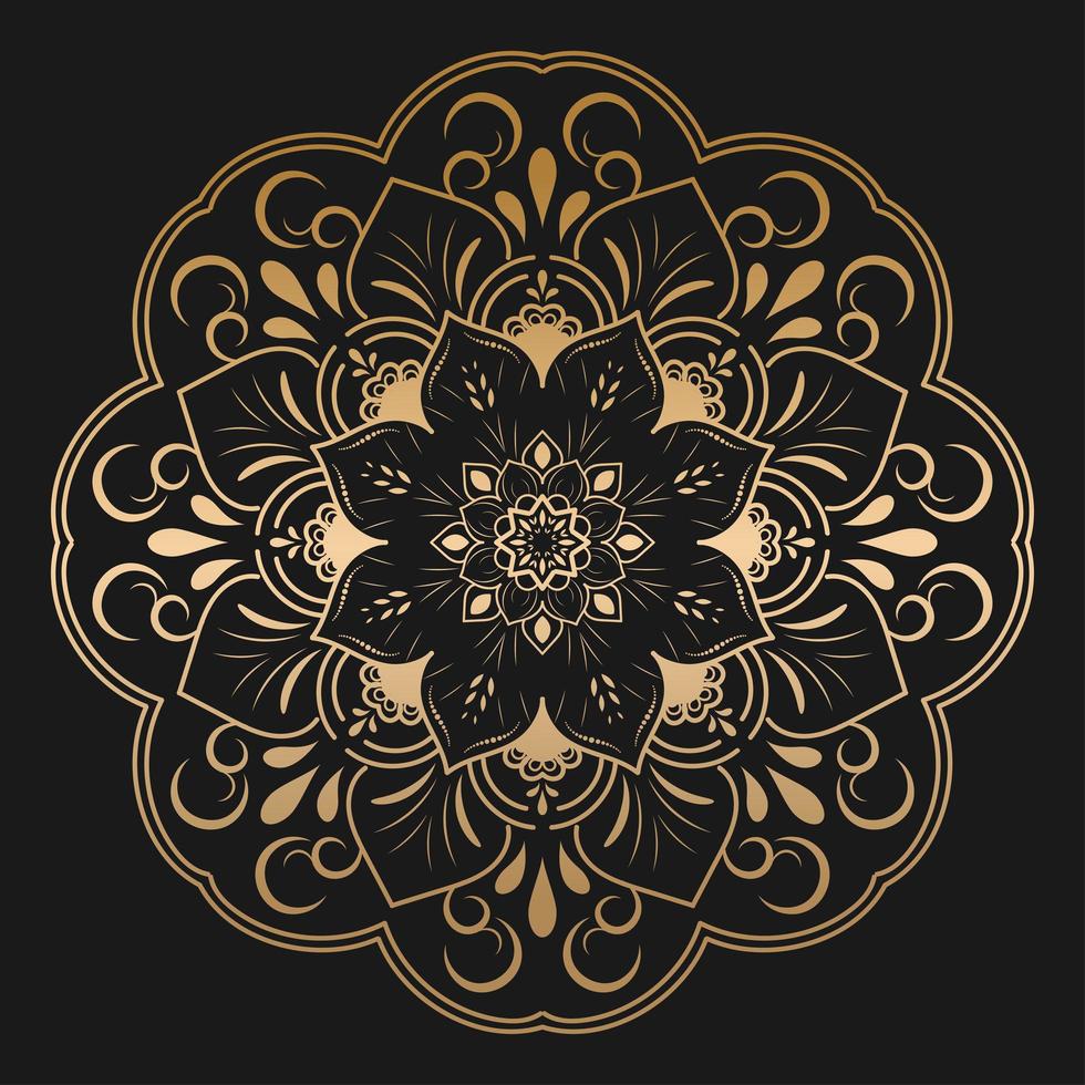 Gold luxury mandala design on black background vector