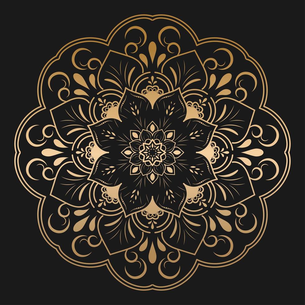 diseño de mandala de lujo dorado sobre fondo negro vector