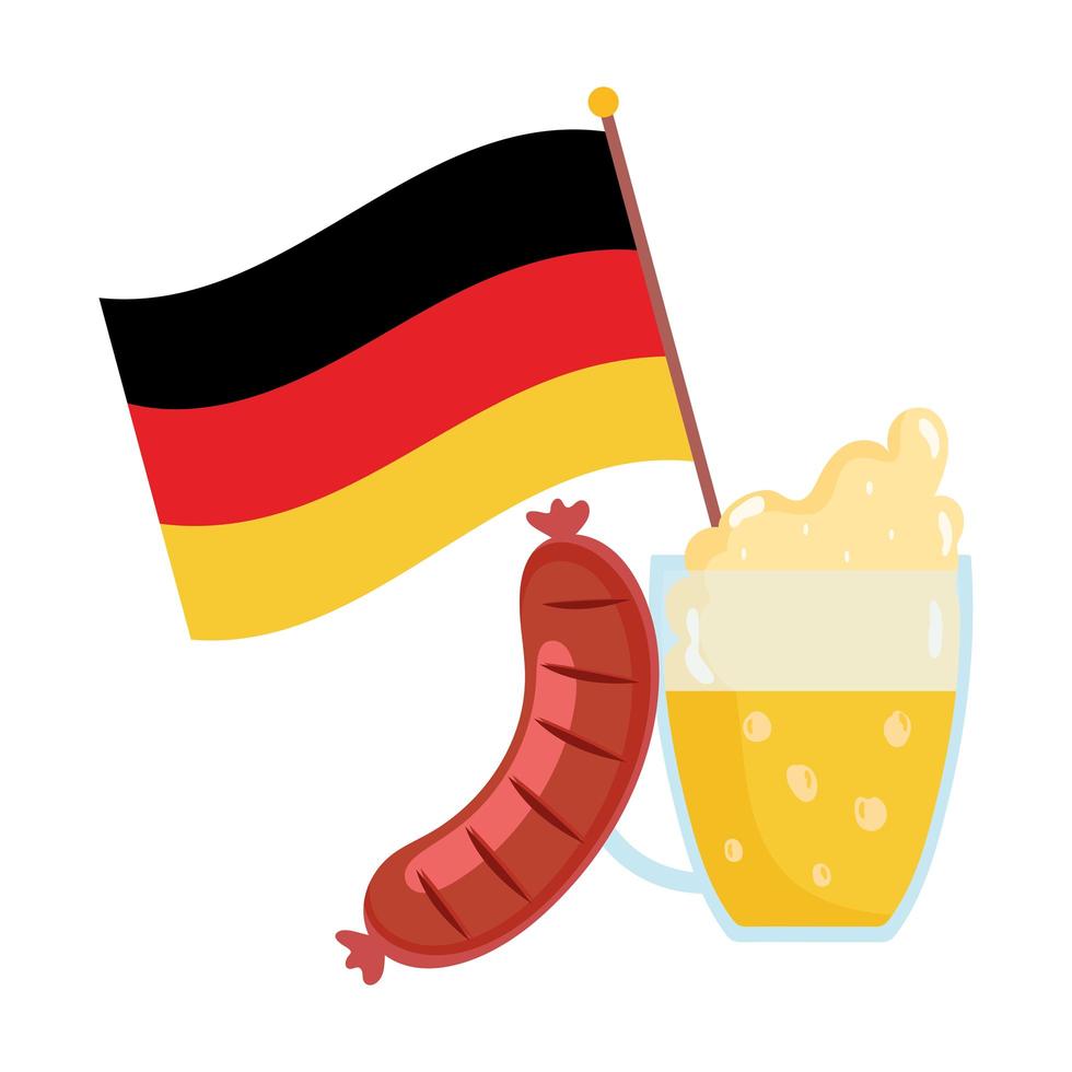 Oktoberfest festival, bandera de salchicha y cerveza, celebración tradicional alemana vector