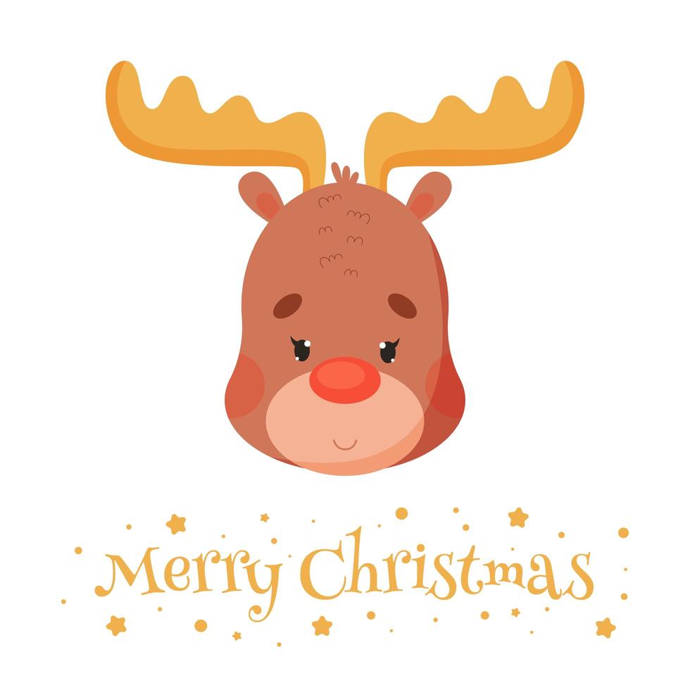 Cartoon cute reindeer, Merry Christmas greetings. Vector illustration.