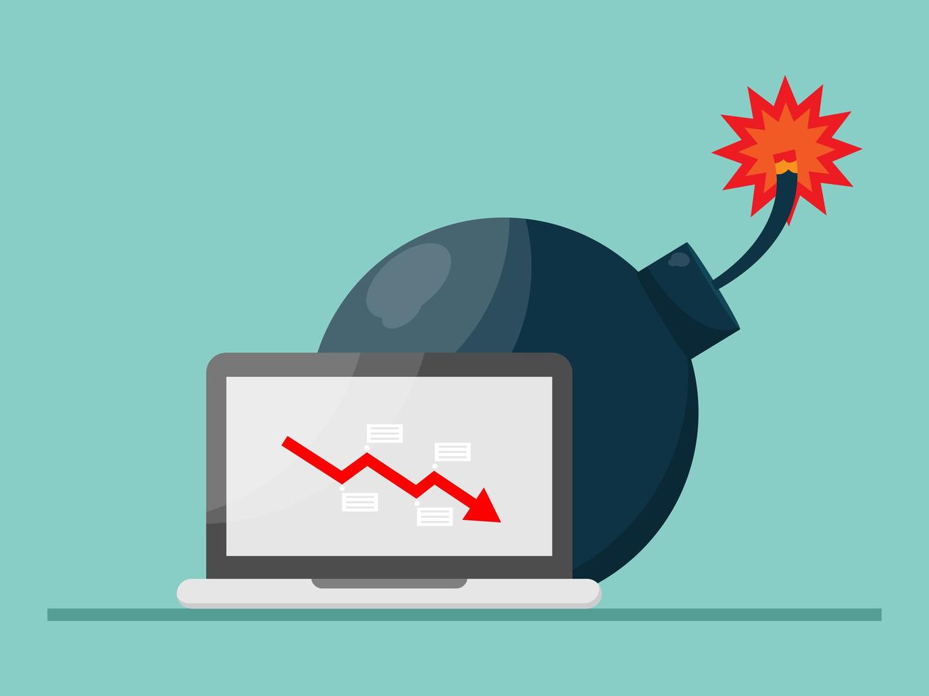 big bomb with red arrow falls down on laptop screen vector