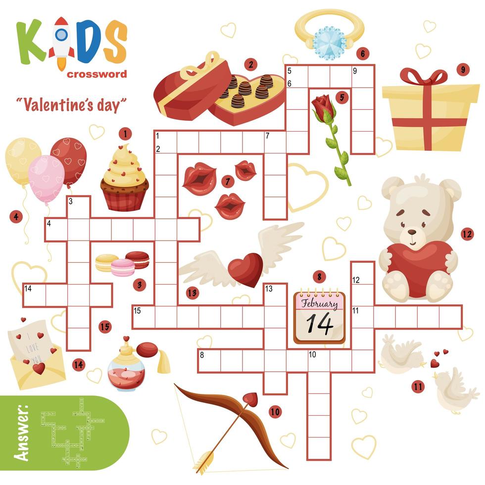 Easy crossword puzzle Valentines day vector