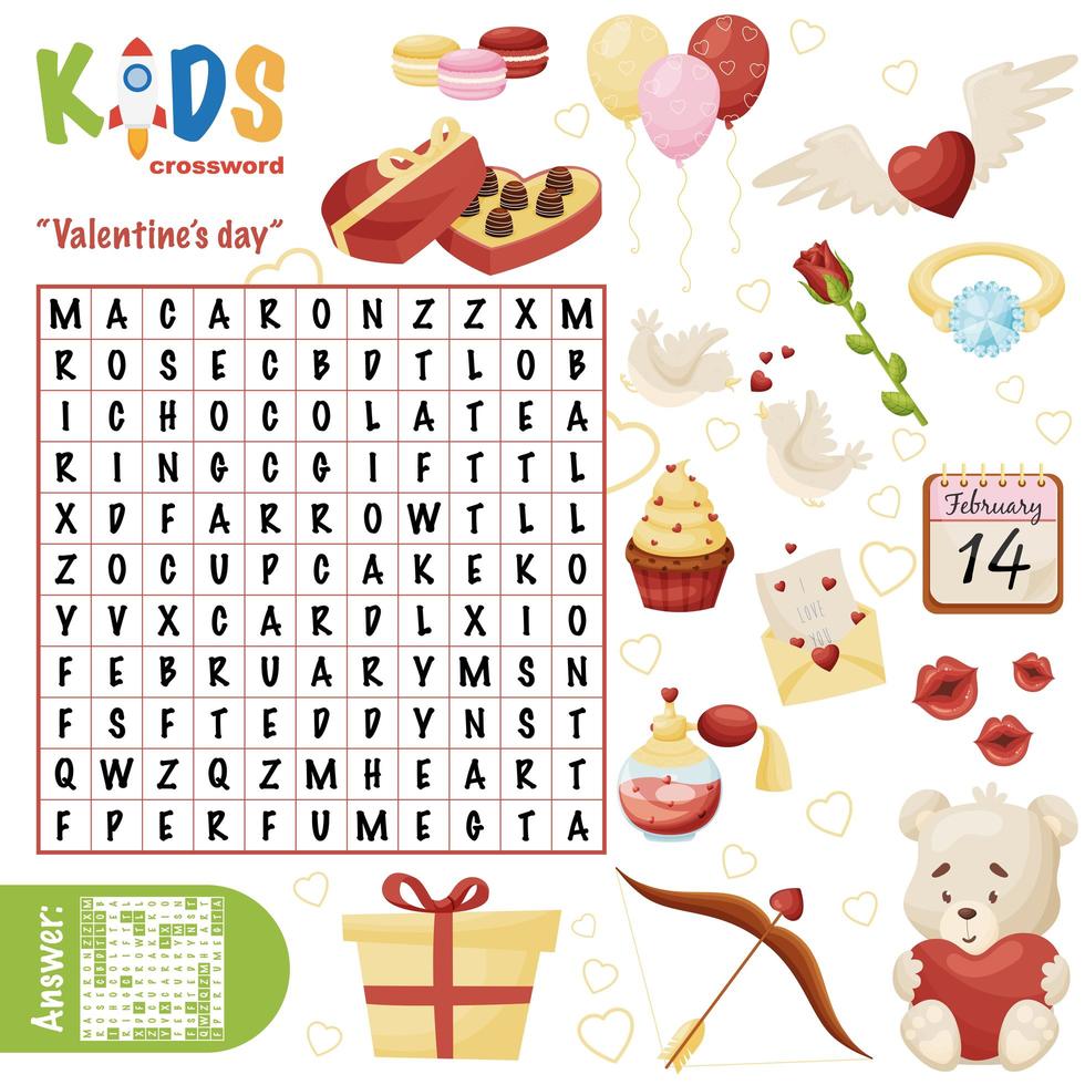 Easy word search crossword puzzle Valentines day vector