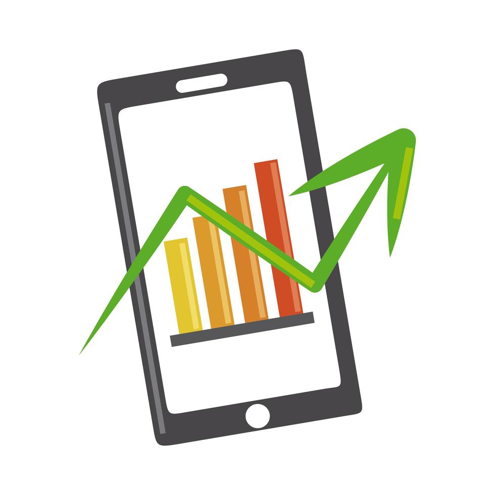 data analysis, smartphone screen with graphs, perspective business strategy flat icon vector