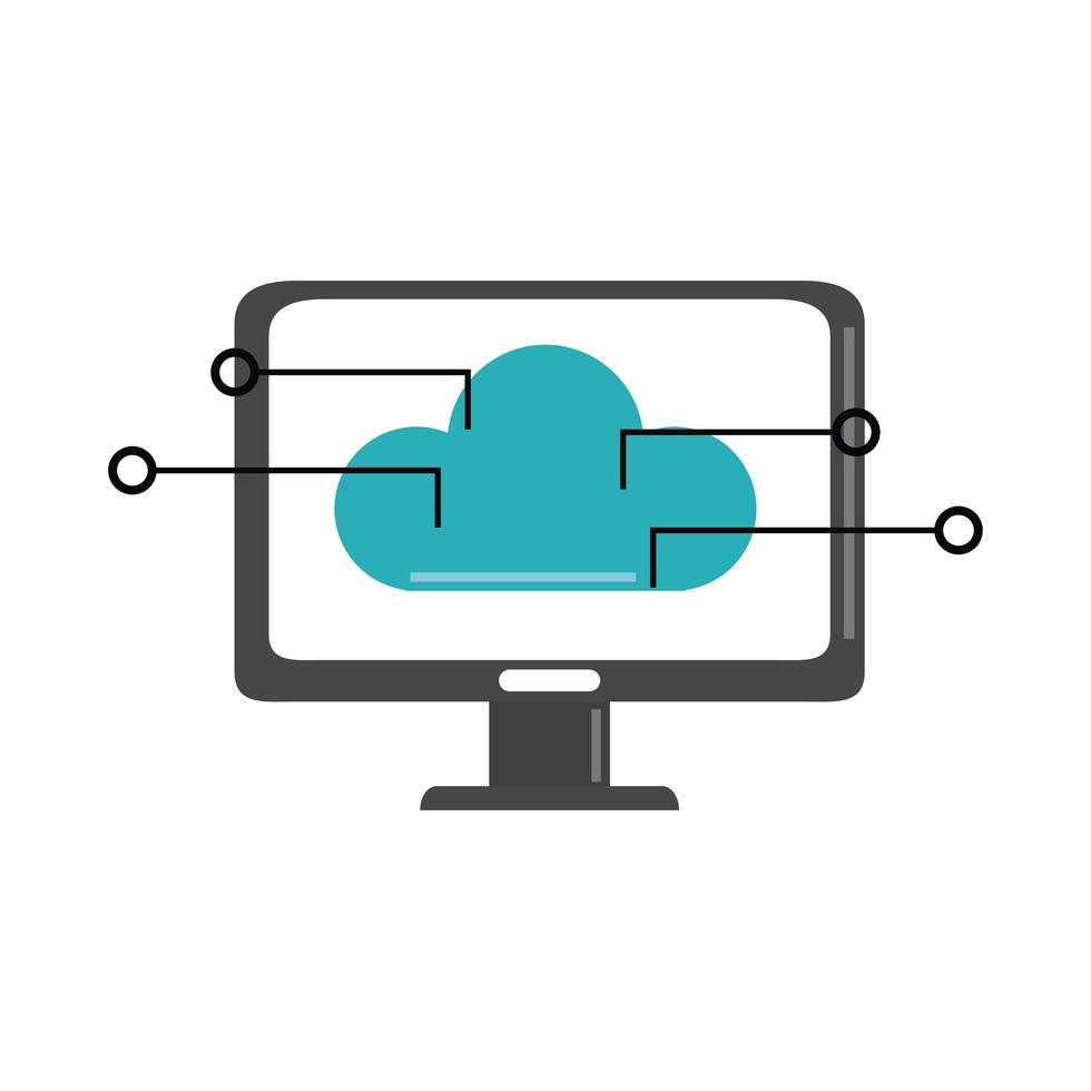 Análisis de datos, estrategia empresarial de conexión de almacenamiento en la nube de computadora e icono plano de inversión vector