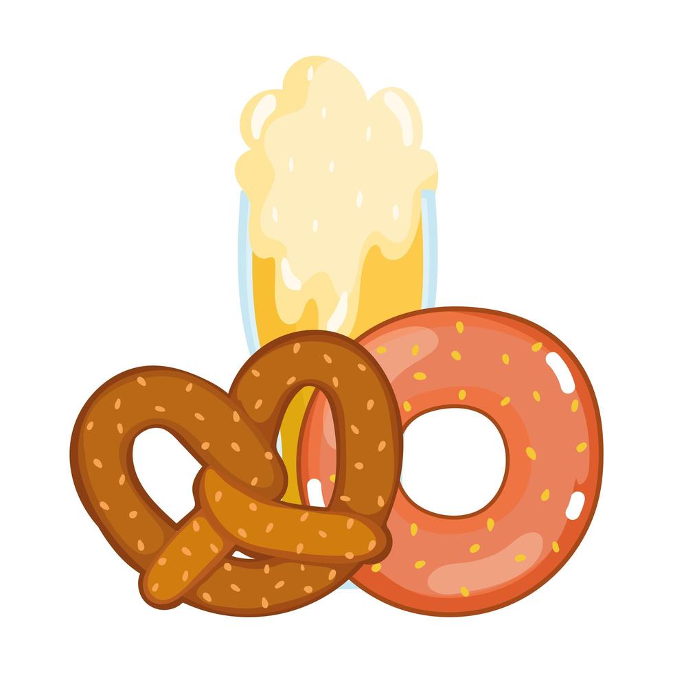 festival oktoberfest, rosquilla de cerveza y pretzel, celebración tradicional alemana vector