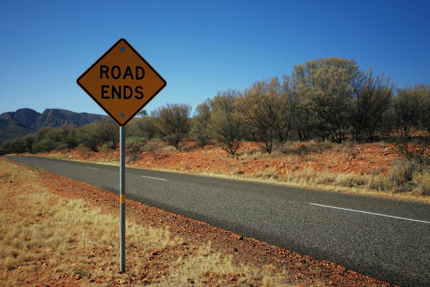 Road End sign near a road photo