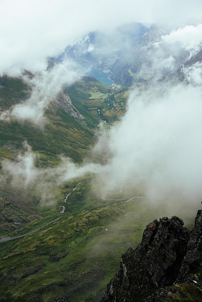 Aerial view of a foggy forest photo