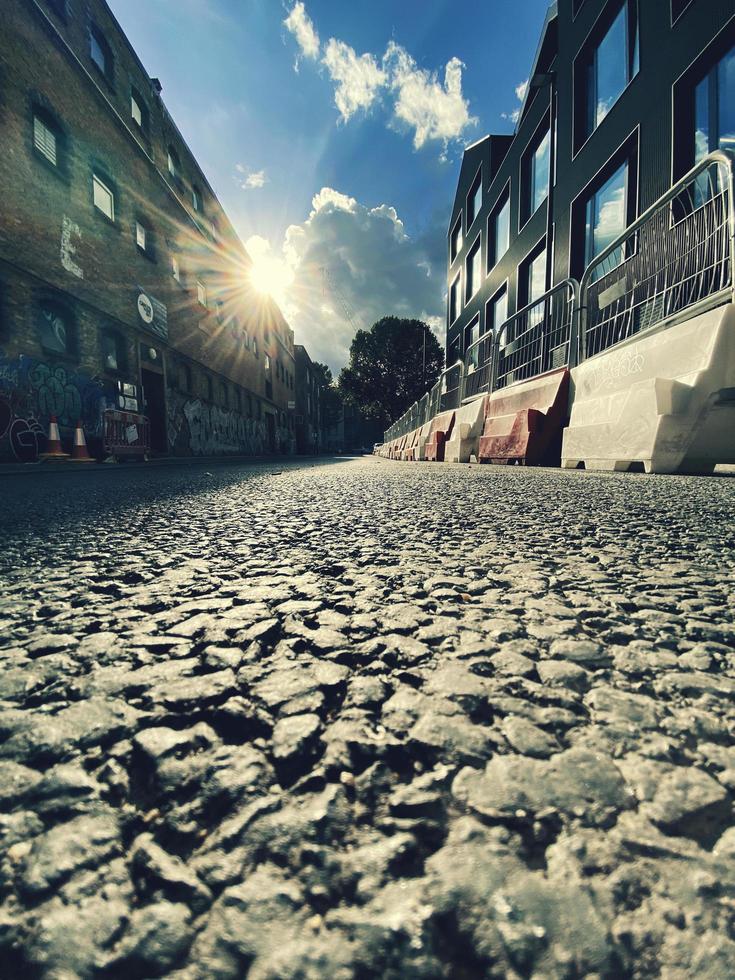 Long-exposure of sunlight on a street photo