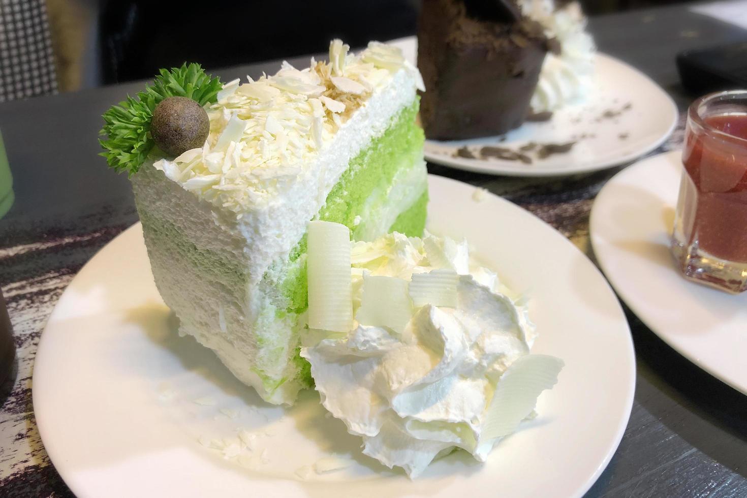 Coconut cake white choc cheese green tea photo