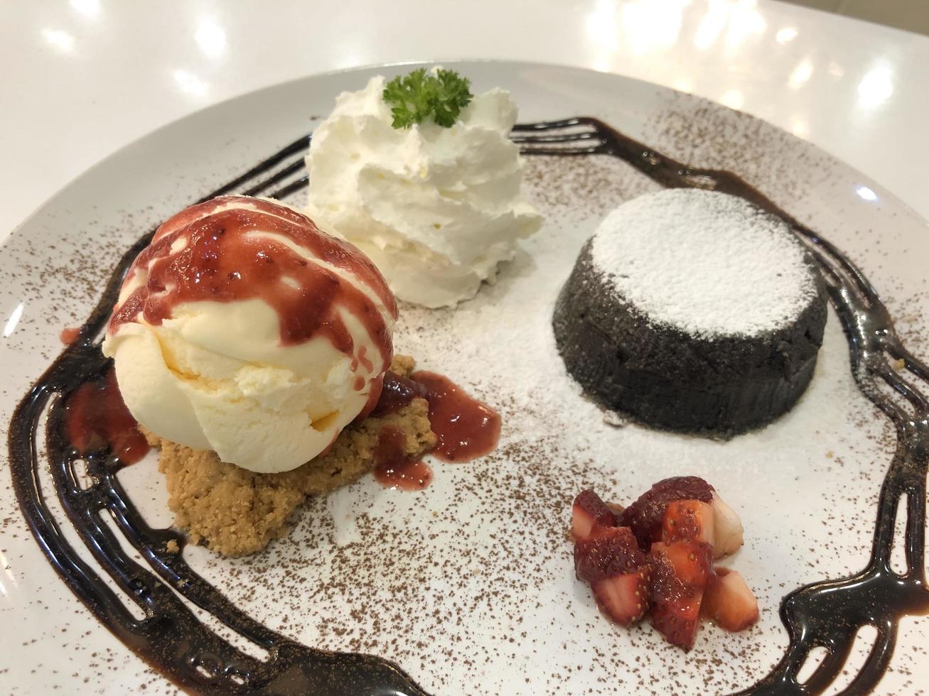 Close-up of desserts on plates photo