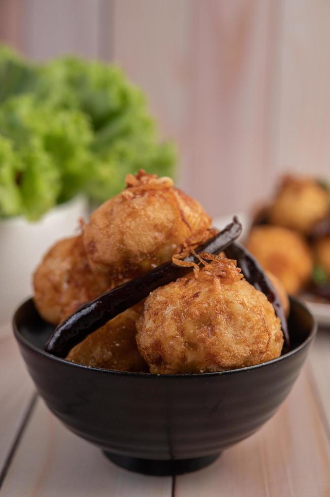 Boiled eggs stir-fried with tamarind sauce photo