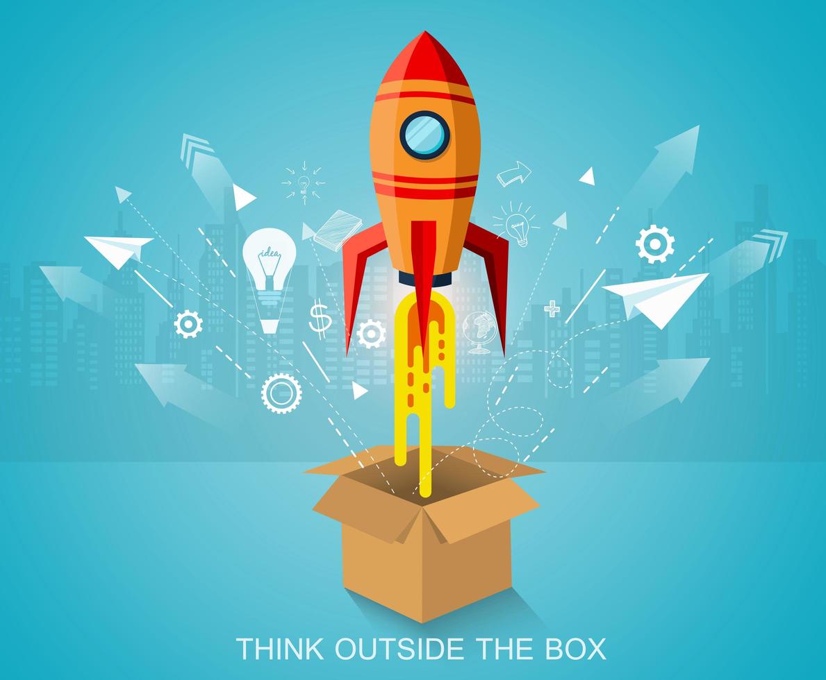 Think outside the box, Space Rocket Launching vector