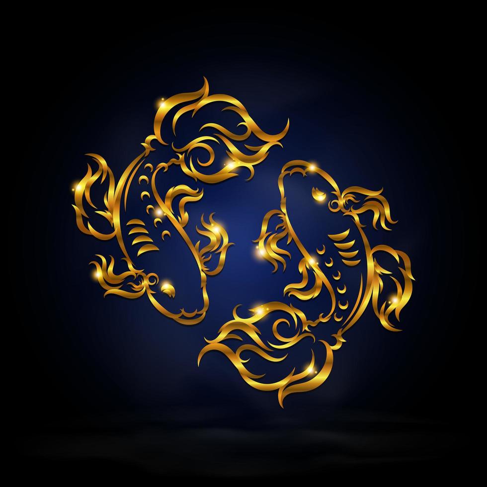 Gold pisces zodiac symbol vector