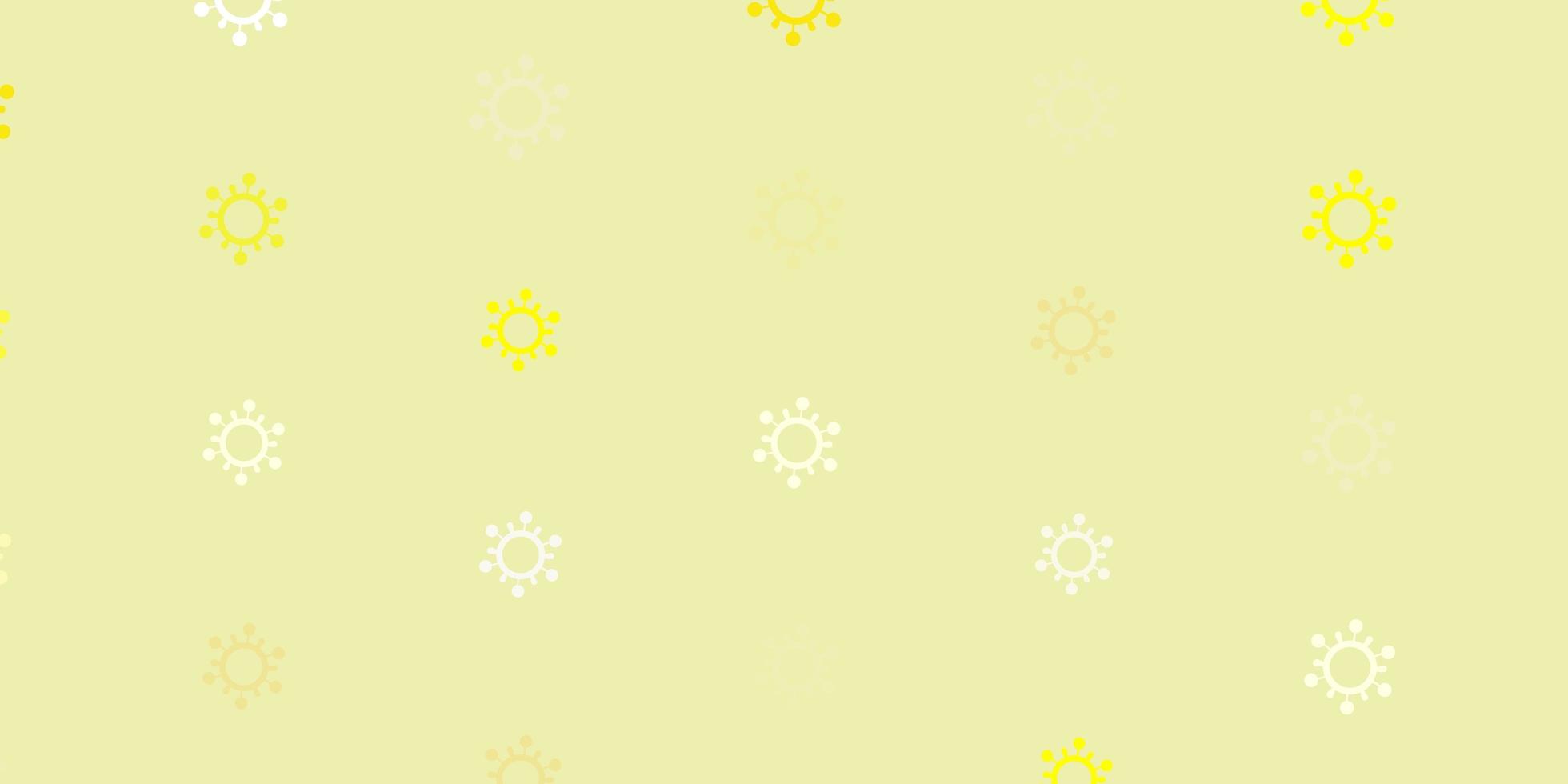 Fondo de vector amarillo claro con símbolos covid-19