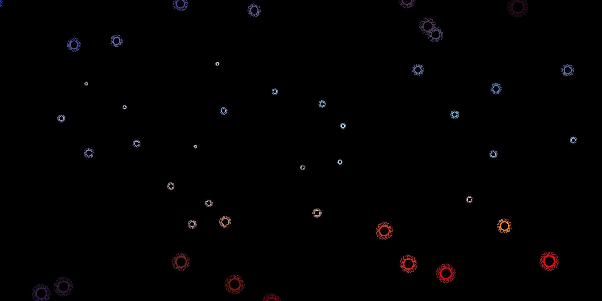 Telón de fondo de vector azul oscuro, rojo con símbolos de virus.