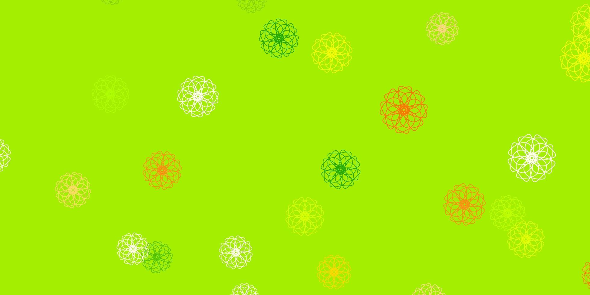 Fondo de doodle de vector verde claro, rojo con flores.