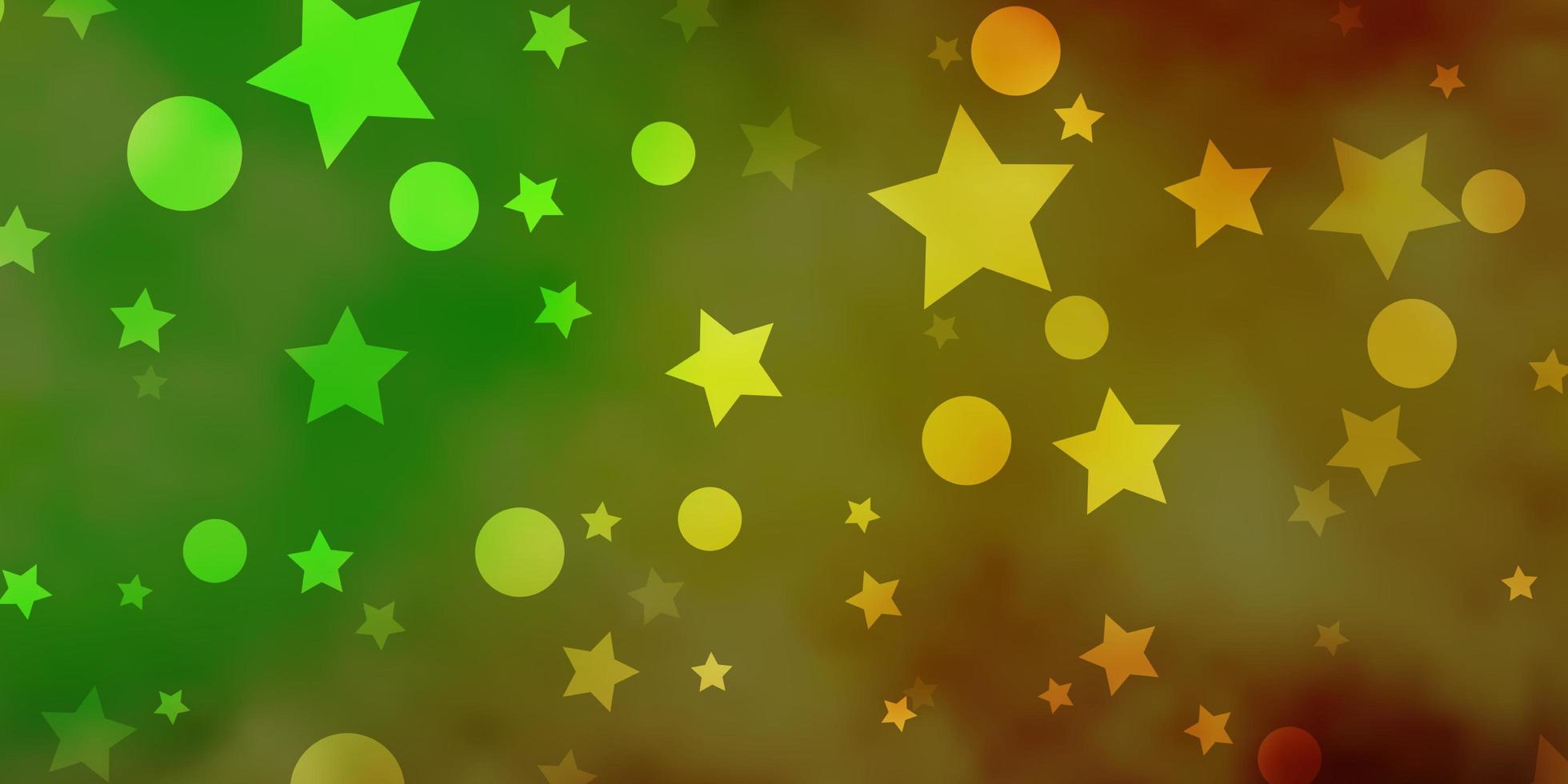 textura de vector verde claro, amarillo con círculos, estrellas.