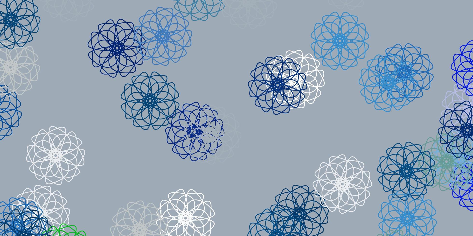 textura de doodle de vector azul claro, verde con flores.