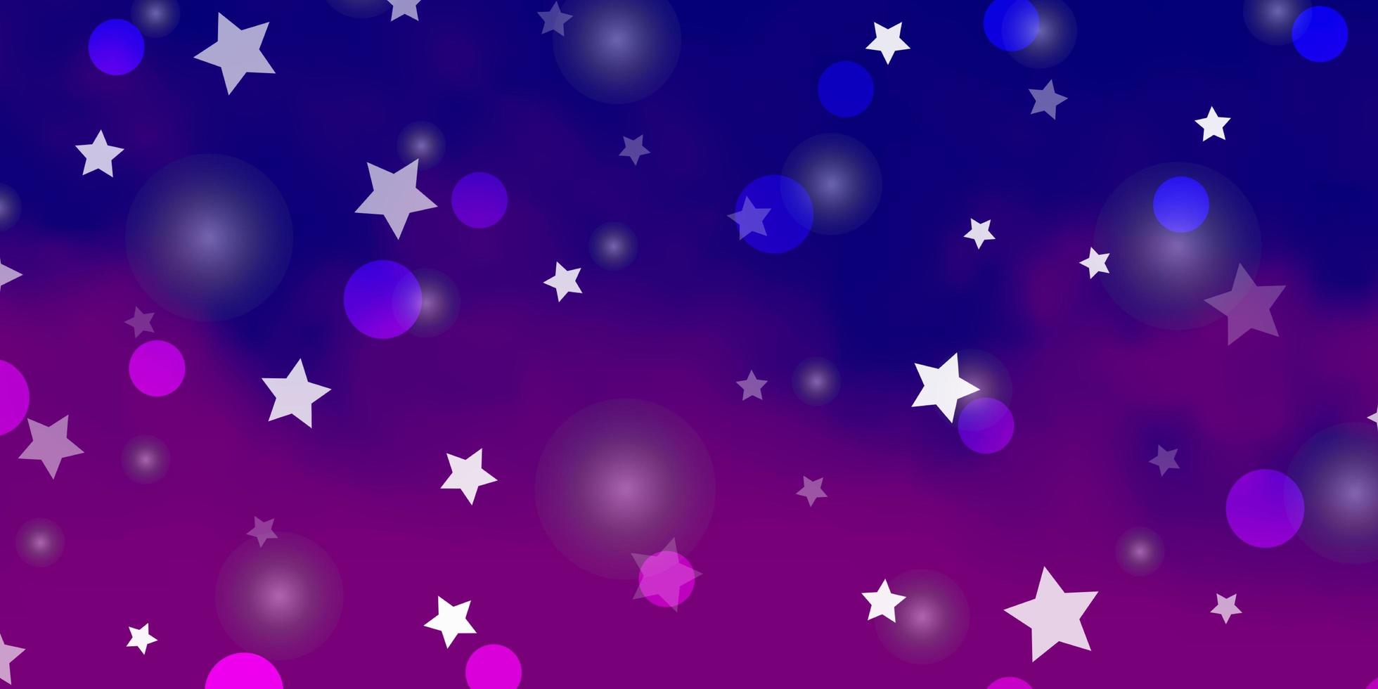Fondo de vector violeta, rosa claro con círculos, estrellas.