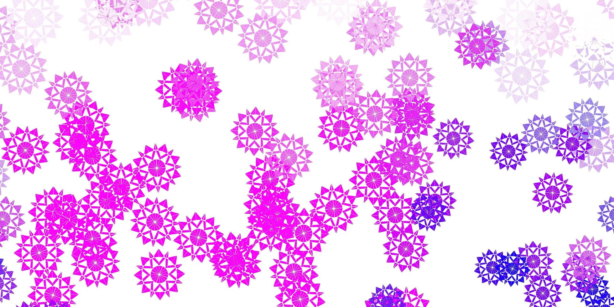 Light purple, pink vector pattern with colored snowflakes.