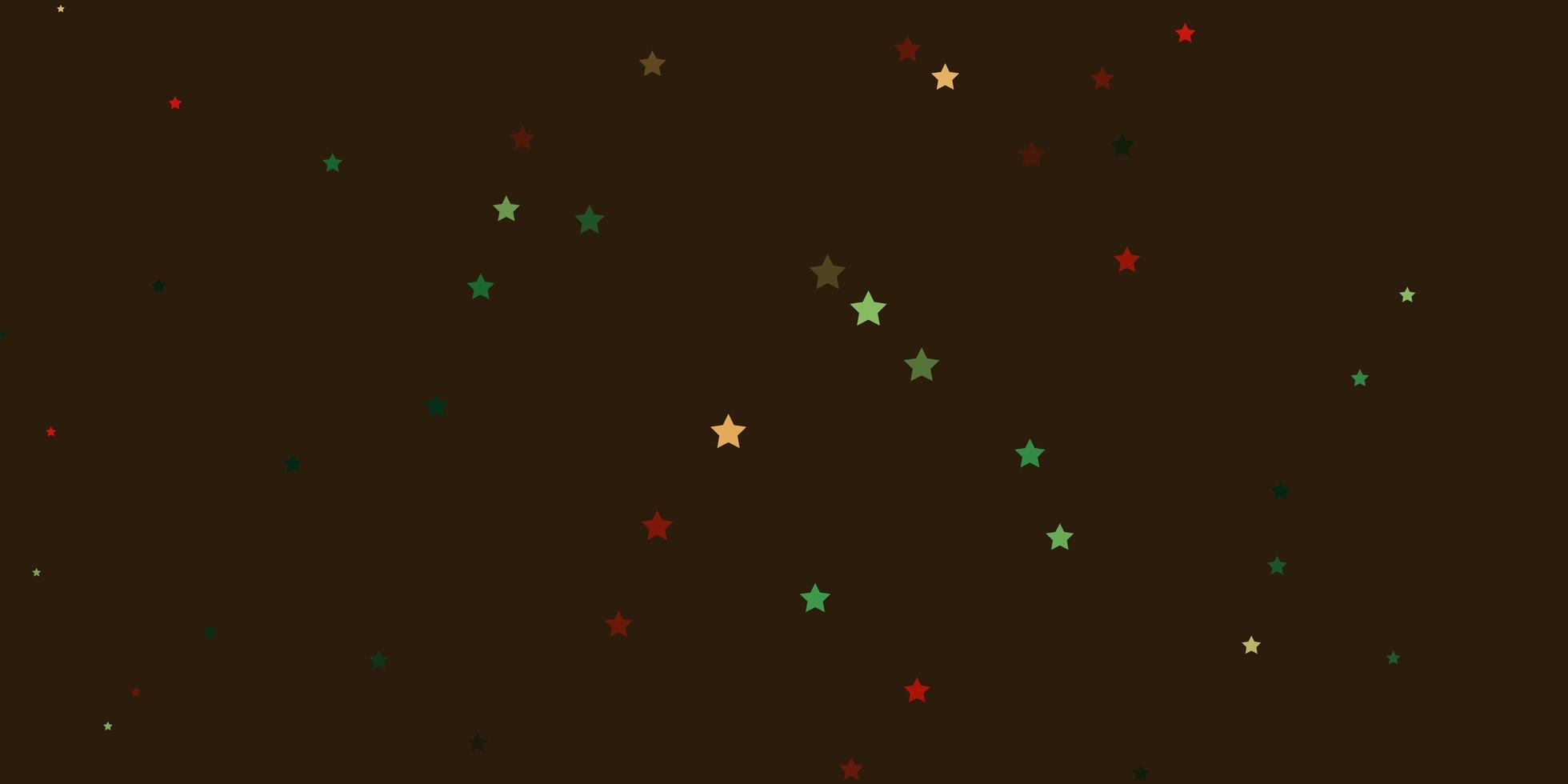 Fondo de vector verde oscuro, rojo con estrellas de colores