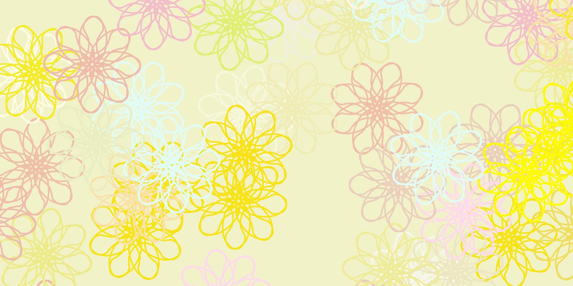 Fondo de doodle de vector verde claro, rojo con flores.