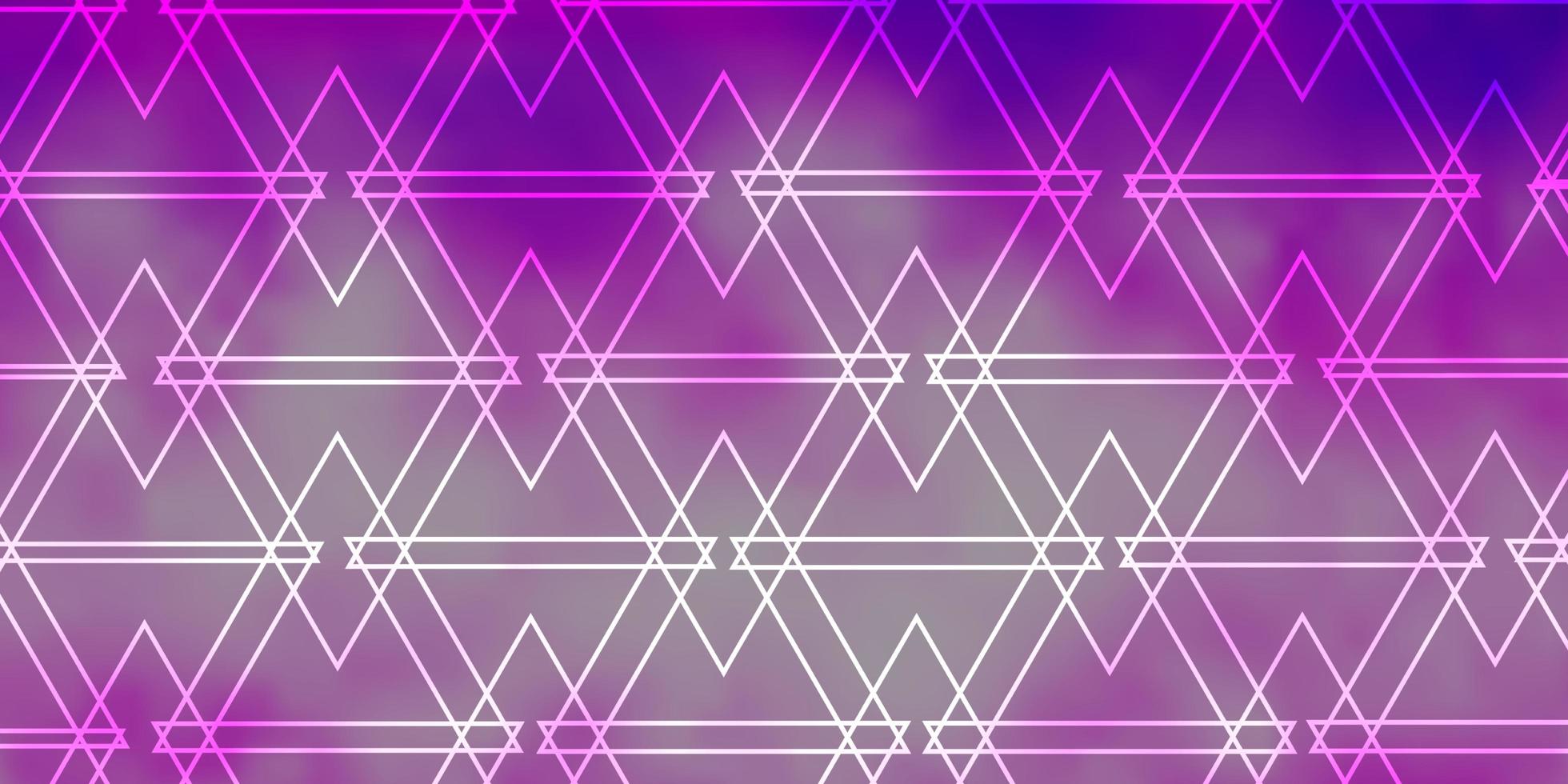 Plantilla de vector violeta, rosa claro con cristales, triángulos.