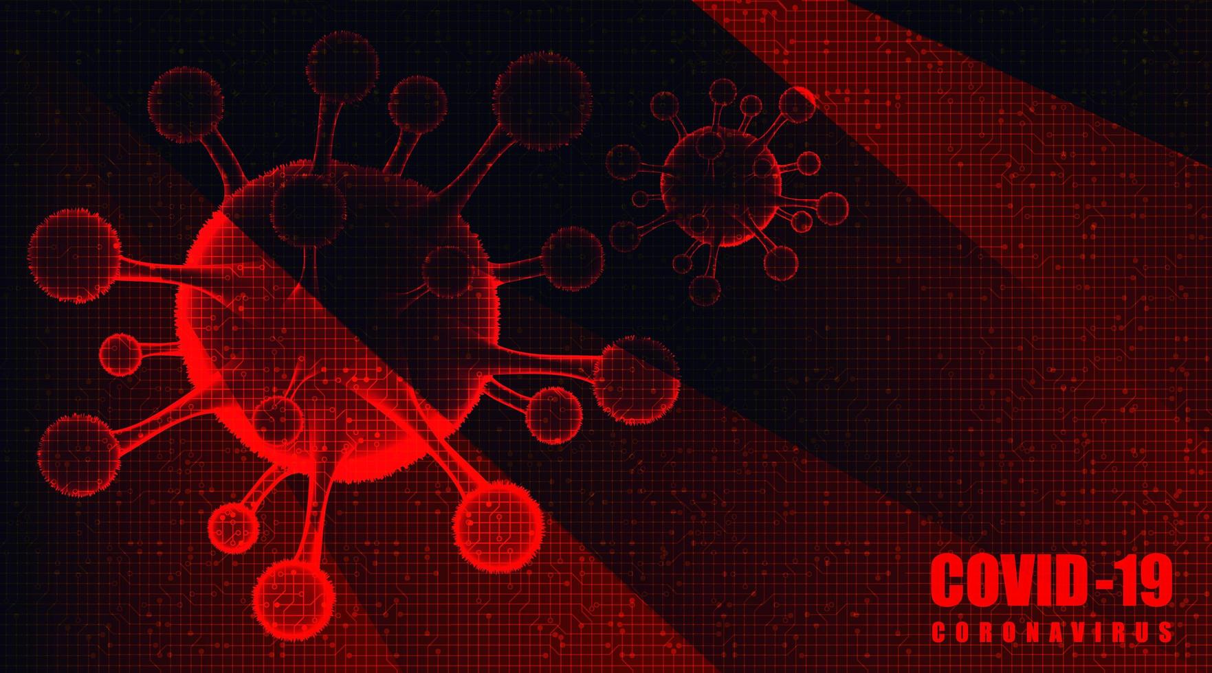 Brote de coronavirus rojo 2019-ncov sobre fondo tecnológico vector