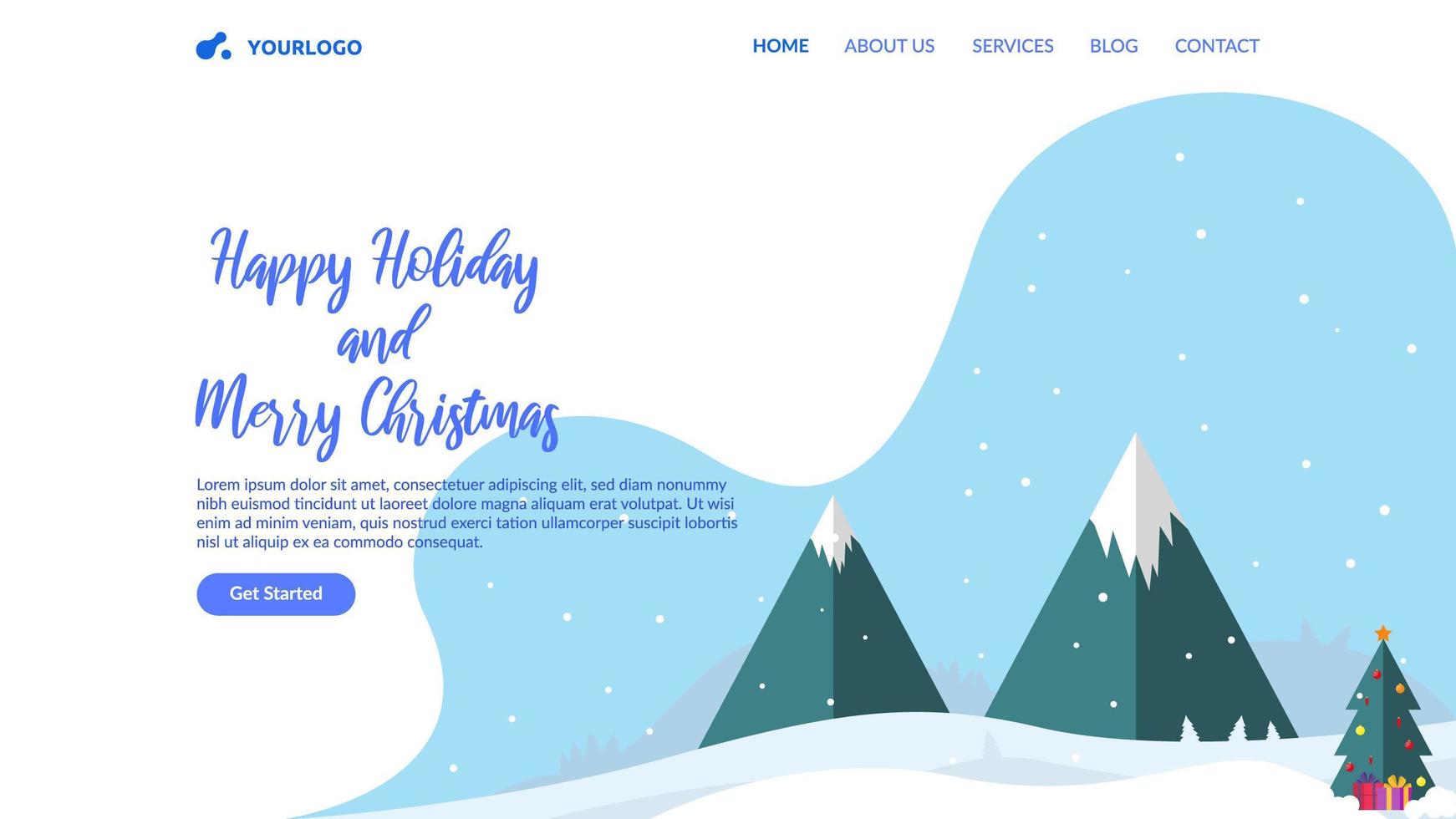 Christmas theme flat landing page background vector