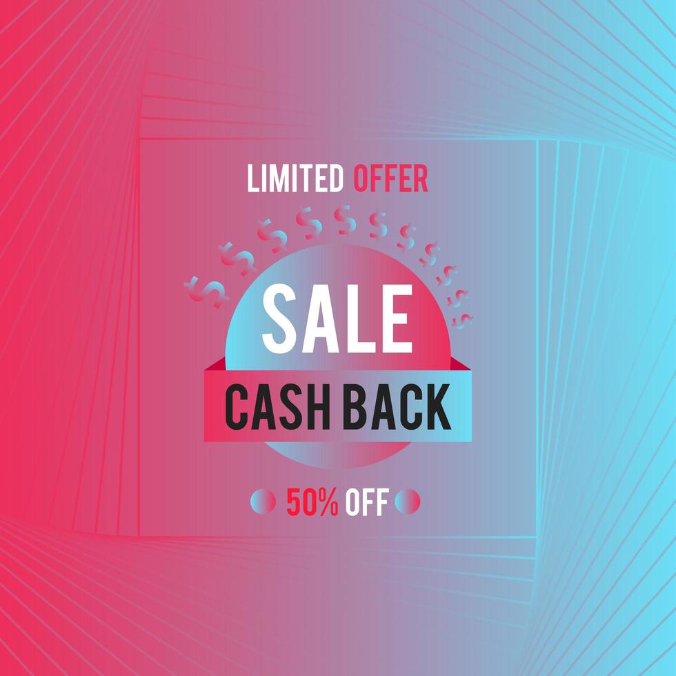 Cashback Sale Banner With Special Discount. Cashback Banner With Discount Offer. vector