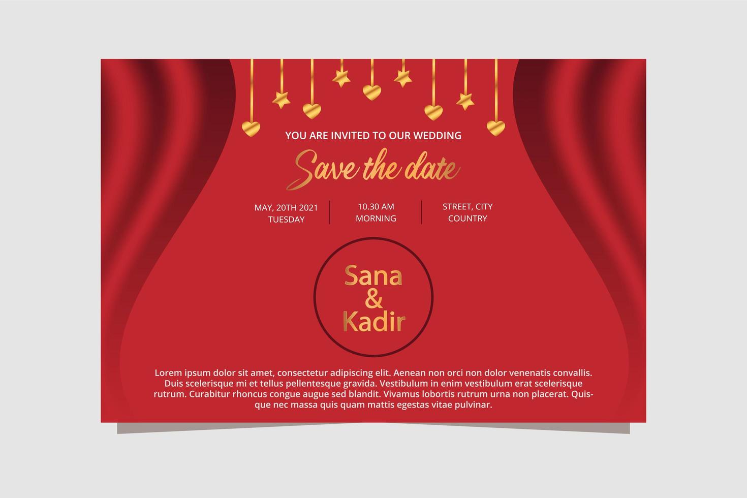 Red and Gold Wedding Banner Design. Wedding Invitation Banner. vector