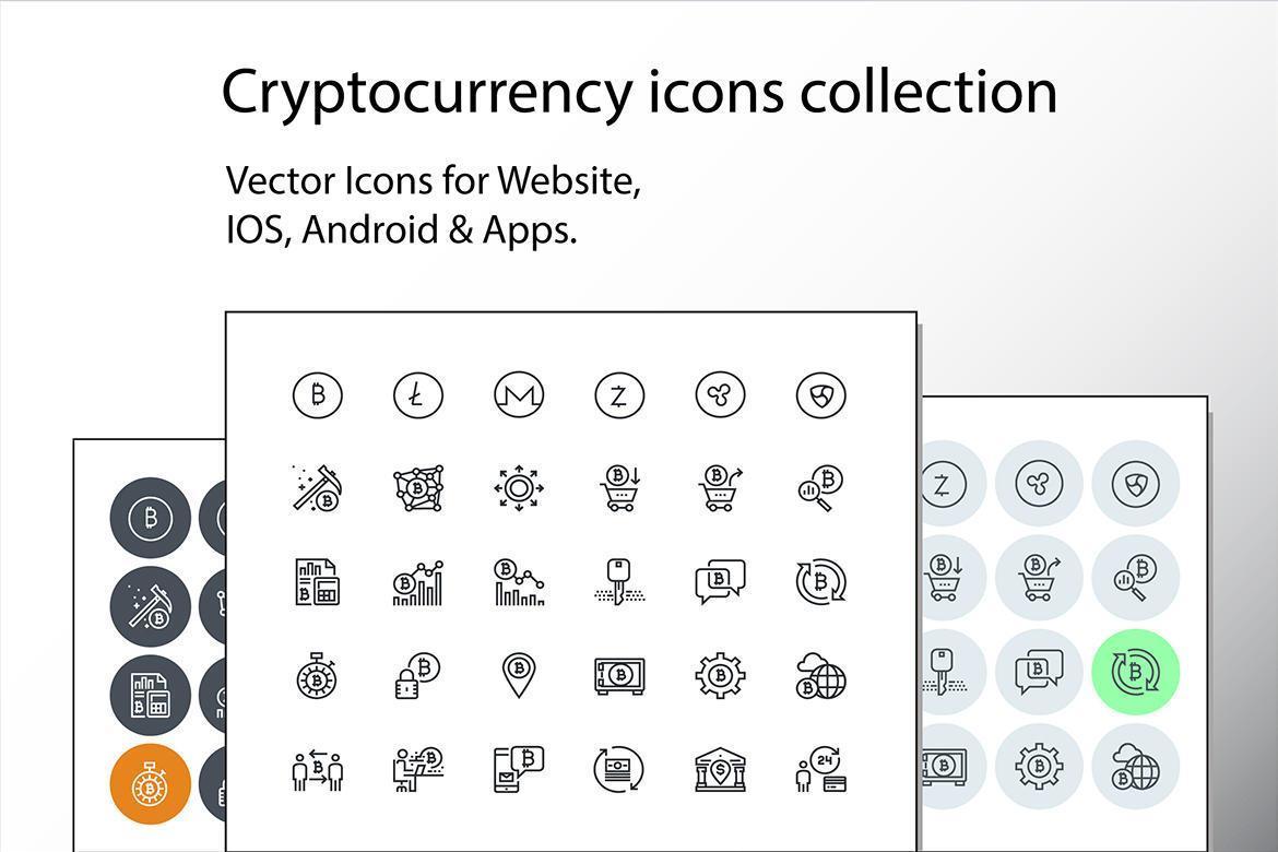 conjunto de iconos de criptomonedas de línea delgada vector