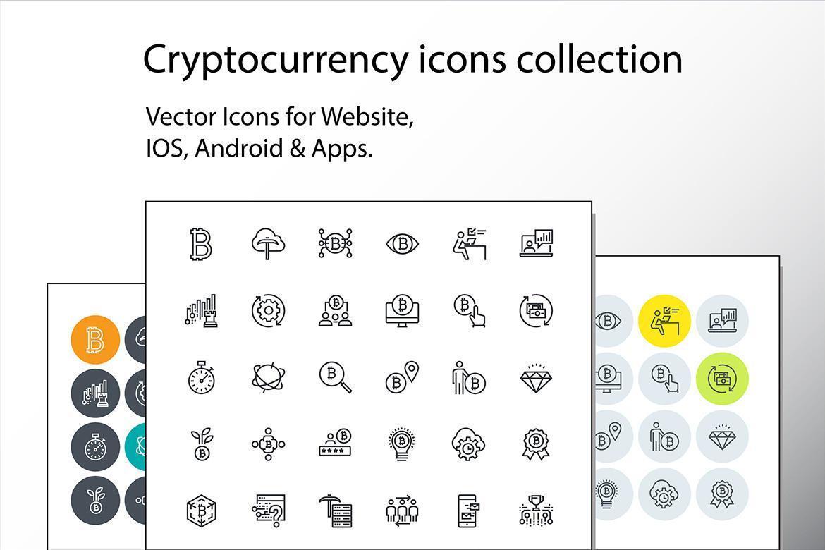 conjunto de iconos de criptomonedas de línea delgada vector