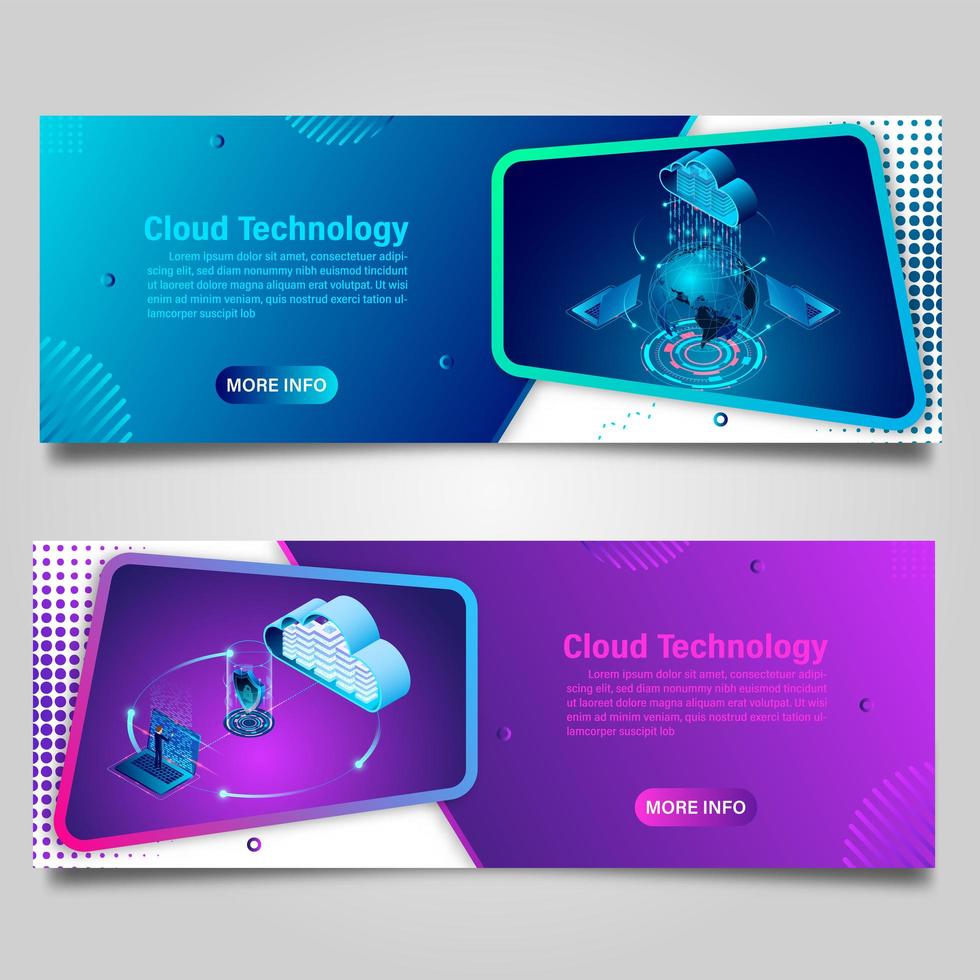 Cloud computing technology banner set vector